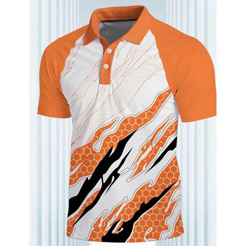 Line Wavy Men's Sportswear Printed Polo Shirt Outdoor Street Casual Short Sleeve Blue Orange Summer Spring Lapel Polo Shirt