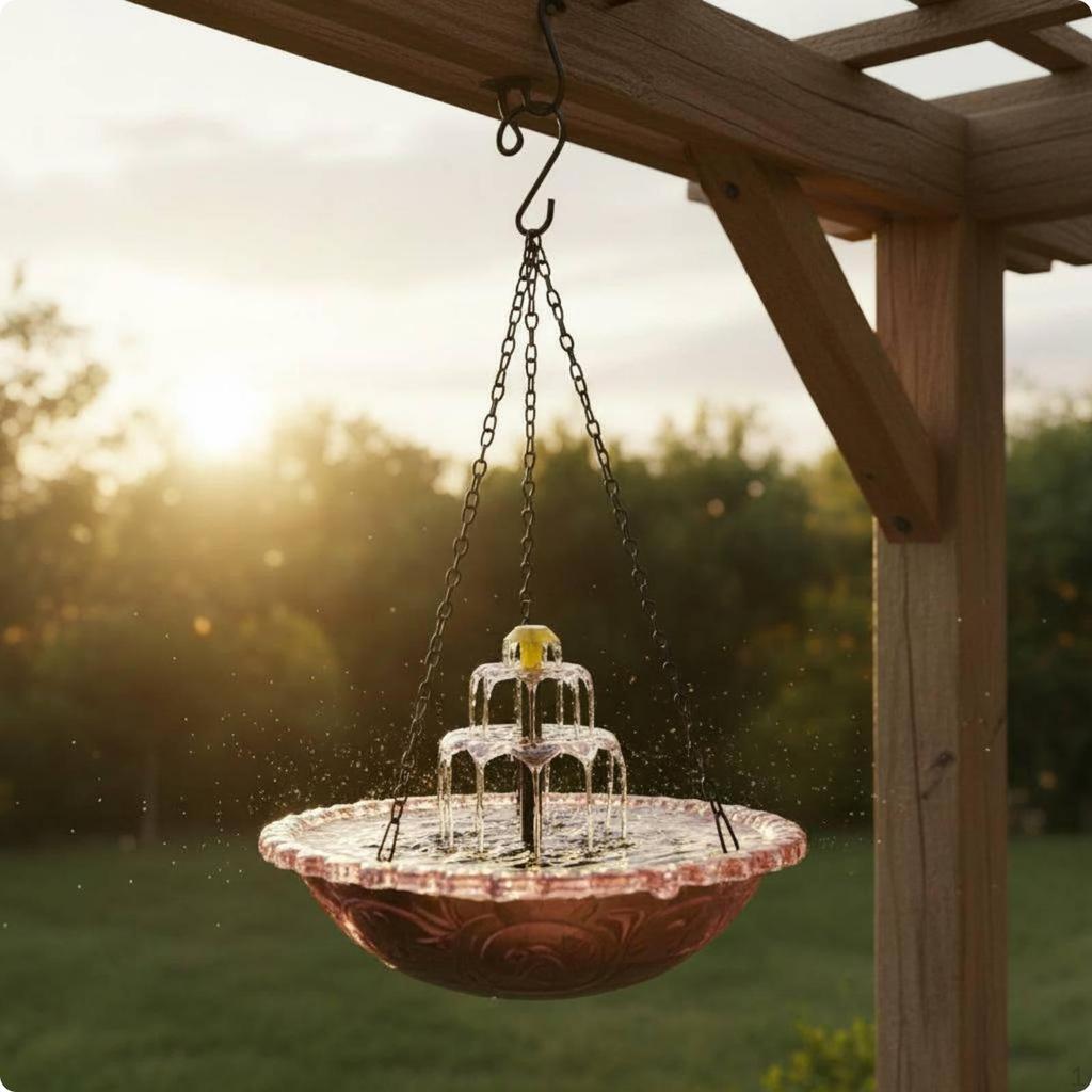 Solar Bird Bath Water Feature Cascading Stream Hanging No Wiring