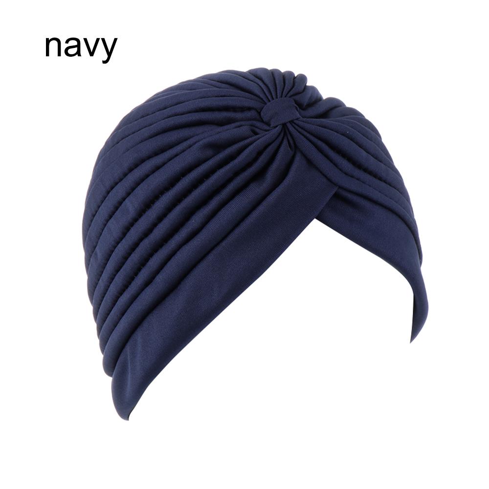 Solid Color Women Elastic Cotton Fold Turban Hat Soft Bonnet Muslim Hijab Ladies Head Wrap Warm Beanies Chemo Hat