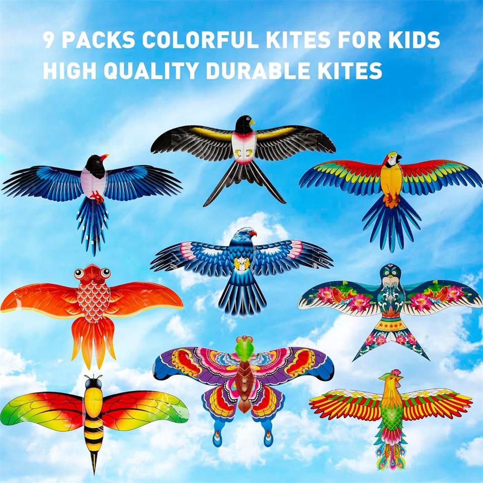 Mini Fishing Rod Kite Easy To Fly Foldable Cartoon Butterfly Swallow Parrot Kites for Kids Outdoor Beach Park Beginner Toy