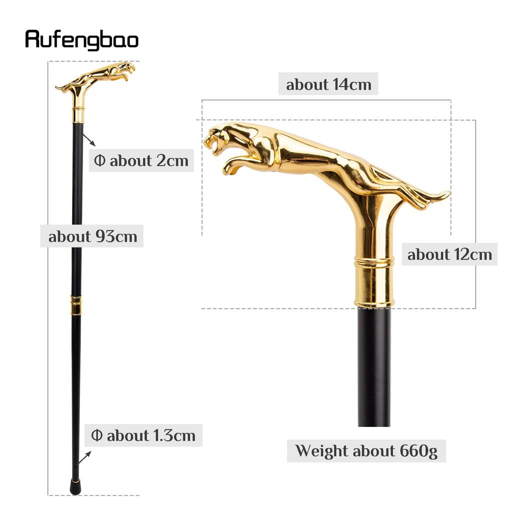 Goldfarbener luxuriöser Leopard mit Schwanz, modischer Gehstock für Party, dekorativer Gehstock, eleganter Spazierstock mit Crosier-Knopf, 93 cm