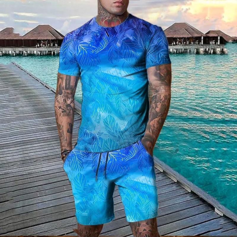 Men s Graphic Leaf Plant Shorts and T Shirt Set T-Shirt Outfits Short Sleeve Crew Neck Designer Casual S