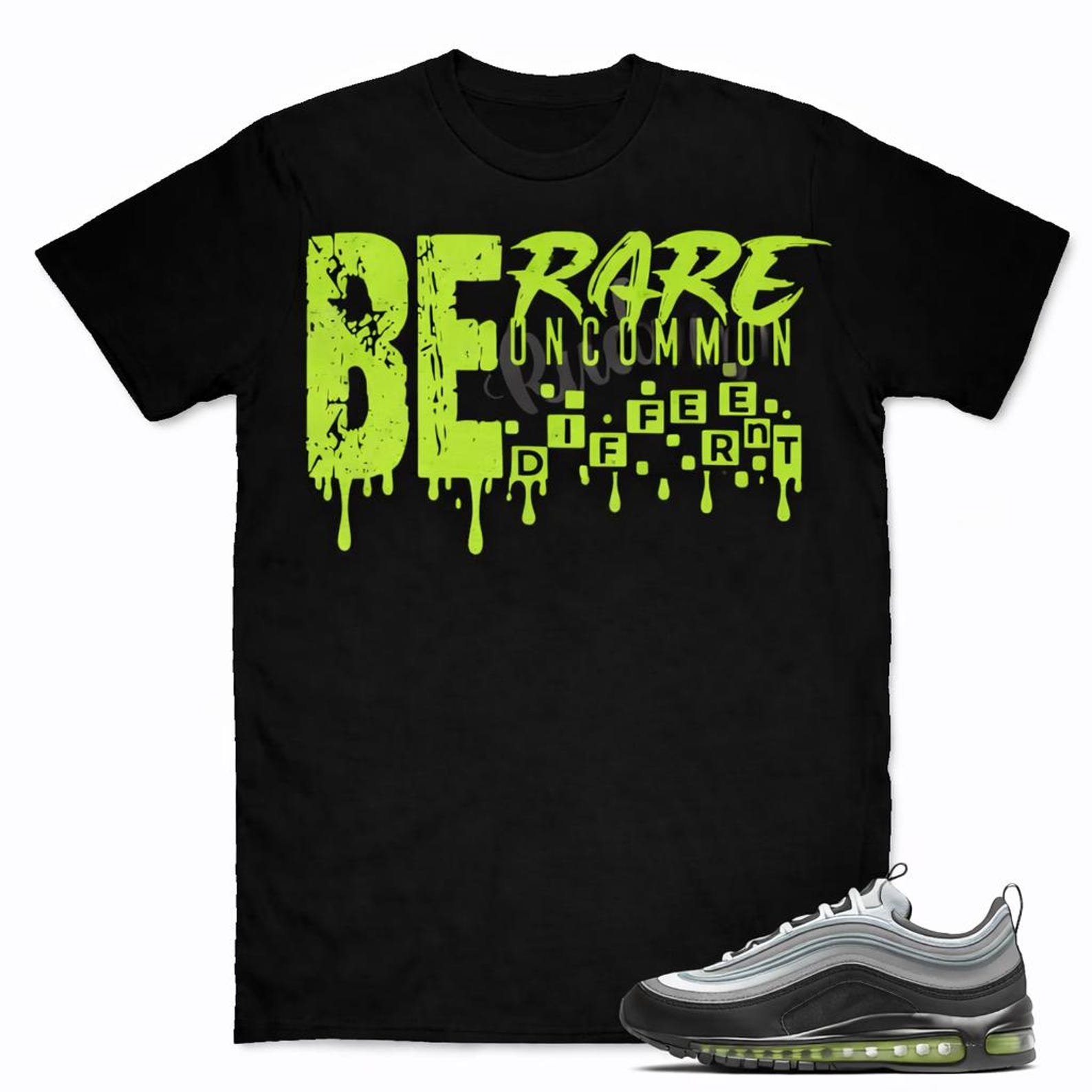 Be Rare Drip Neon Sneaker Shirt – Air Max 97 Match Tee – Streetwear Statement Graphic XL