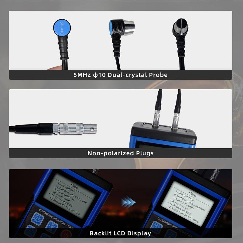 Ultrasonic Thickness Gauge 0.8-500mm 0.01mm Resolution Handheld for Metal/Steel with Sound Velocity Measurement Data Storage