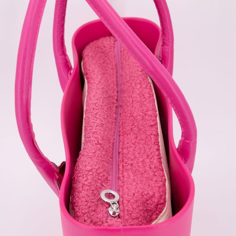 Rosa Tote Bag mit Lammfell-Pochette groß 38x30x12cm Damen O BAG