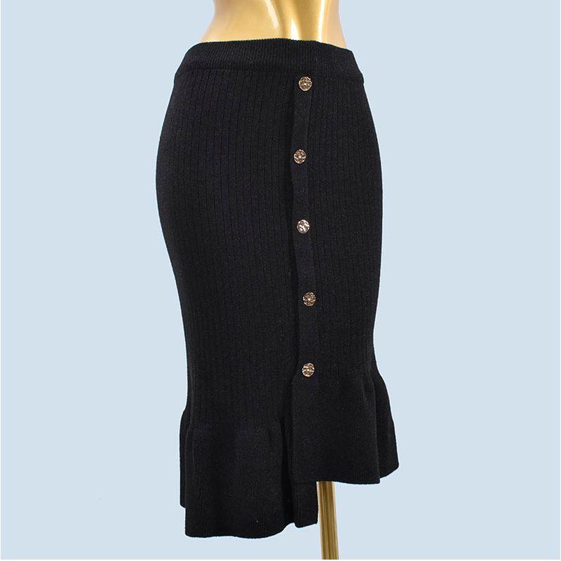 Knitting Skirt Versatile Women's Fall and Winter High Waist Slim Looking Mid Length Long Length Asymmetrical Office Lady Sheath Skirt