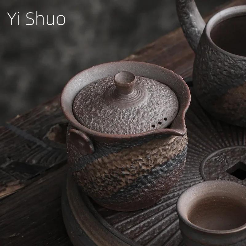 Vergoldetes Eisen Glasur Steinmuster Topf Japanisch Retro Keramik Kung Fu Teekanne Steingut Terrine Pu'er Teezubereiter Teekessel
