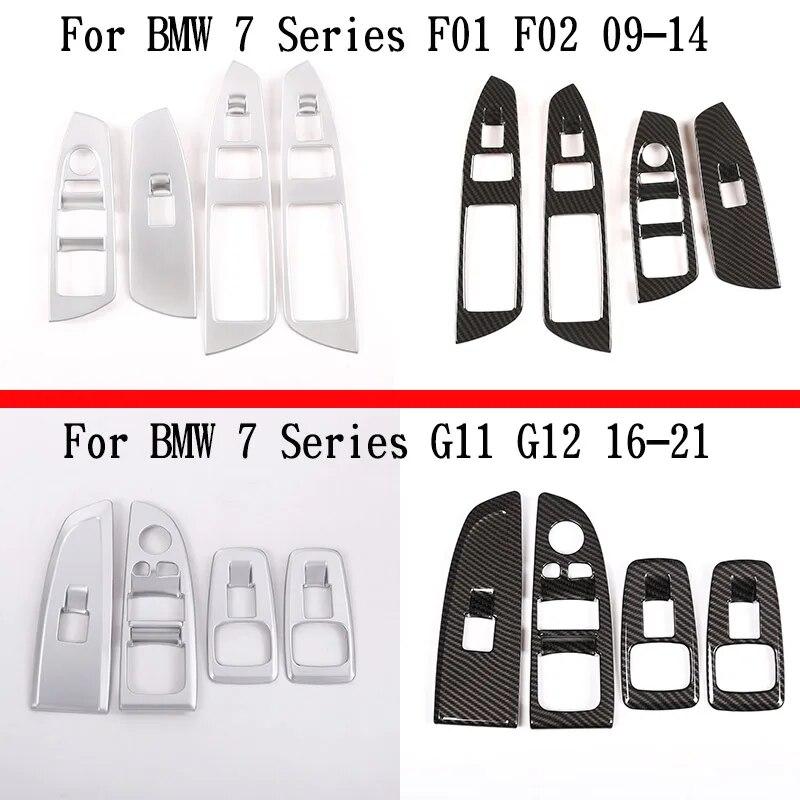 For BMW 7 Series F01 F02 G11 G12 ABS Silver/Carbon Fiber Car Window Lift Switch Button Frame Cover Trim Stickers Car Accessories