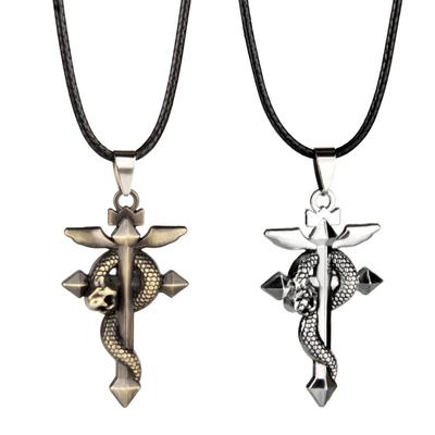 Anime Necklace Edward Elric Snake Cross Pendant Rope Cosplay Jewelry Accessories