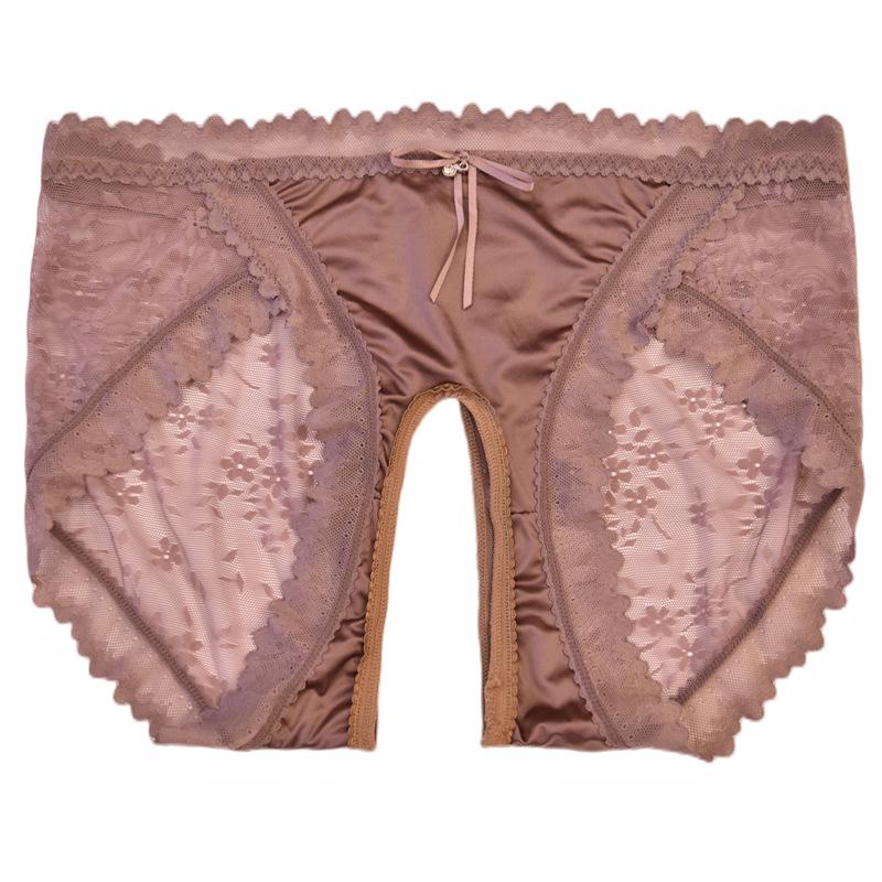 Light Luxury Satin Lace Open Crotch Seamless Jacquard Panties - Sexy, Comfortable, Breathable, Skin-Friendly, Plus Size Triangle Design.