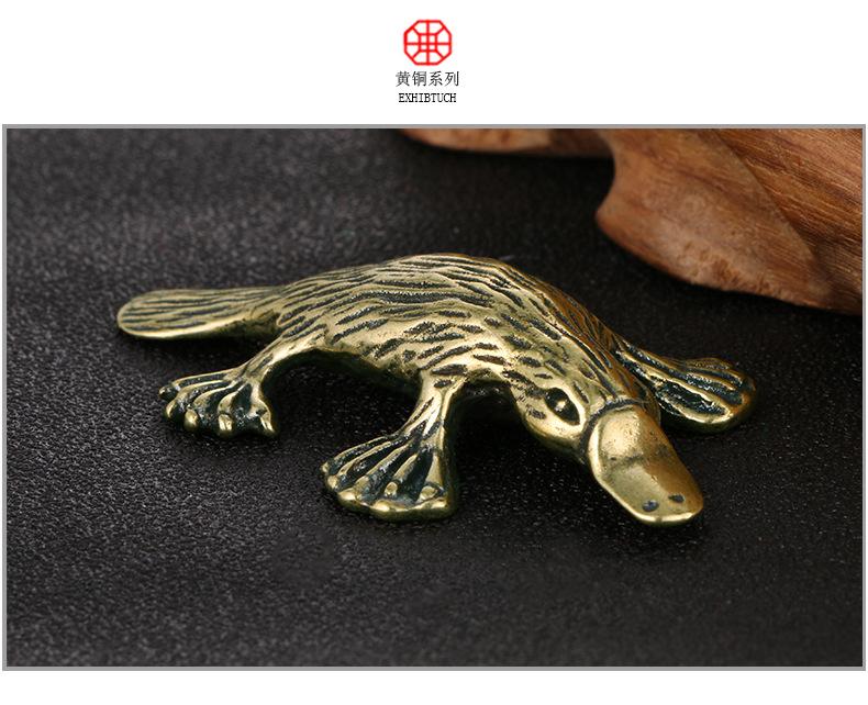 Retro Brass Platypus Ornament Solid Copper Duckbill Miniature Figurine Metal Tea Pet Feng Shui Collectible Model Home Decor
