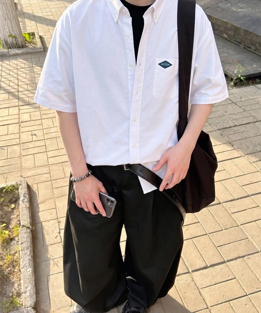 Jikun Classic Button-Down Cotton Oxford Short Sleeve Shirt Gee245-103 White