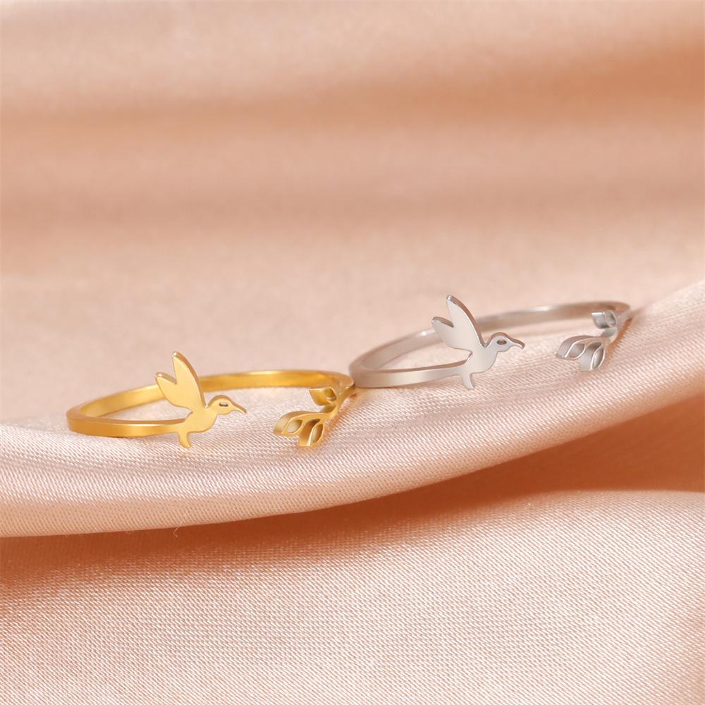 My Shape Bird Leaves Rings for Women Girls Teen Stainless Steel Peace Dove Olive Leaf  Adjustable Open Finger Rings Jewelry Gift