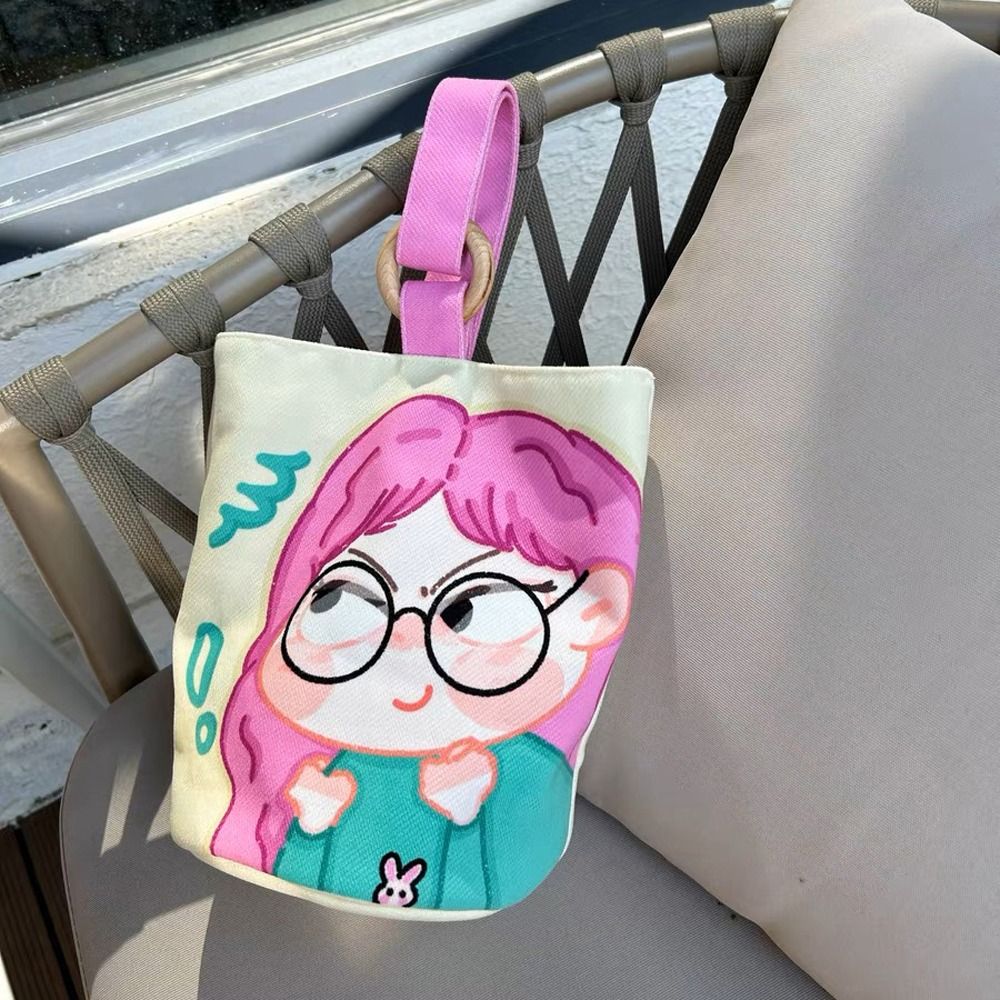 

Print Letter Tote Bag Lovely Girl Cartoon Lunch Bag Sweet Canvas Cartoon Bucket Handbag Girls