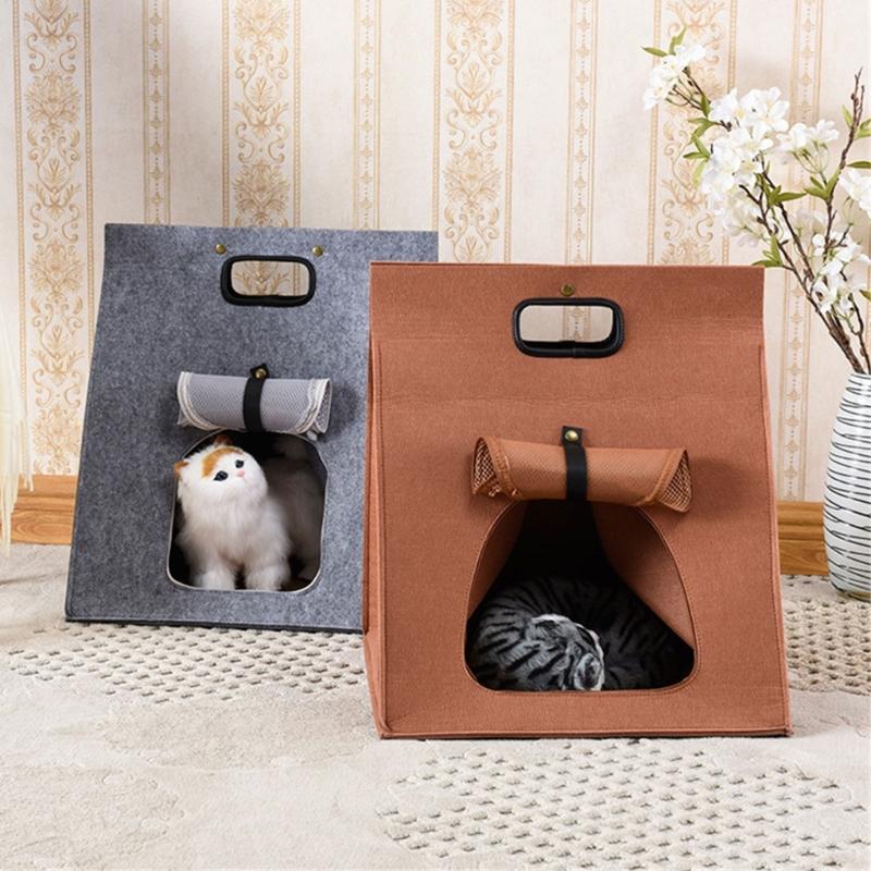 Portable Felt Cat House Must Have for Pet Owners on the Move Soft Warm and Conveniently Foldable Designed for 4kg Cats