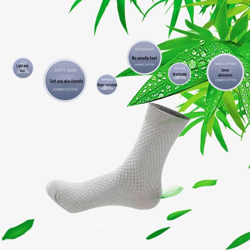 Men's Bamboo Fiber Mid-Calf Business Socks - Breathable, Double-Needle, Four Seasons Style