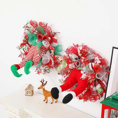 2024 noworoczne nogi elfa rysunek dekoracje na choinkę na girlandę ścienną 40cm wieńce świąteczne z pluszowymi nogami elfa świąteczny wieniec na drzwi