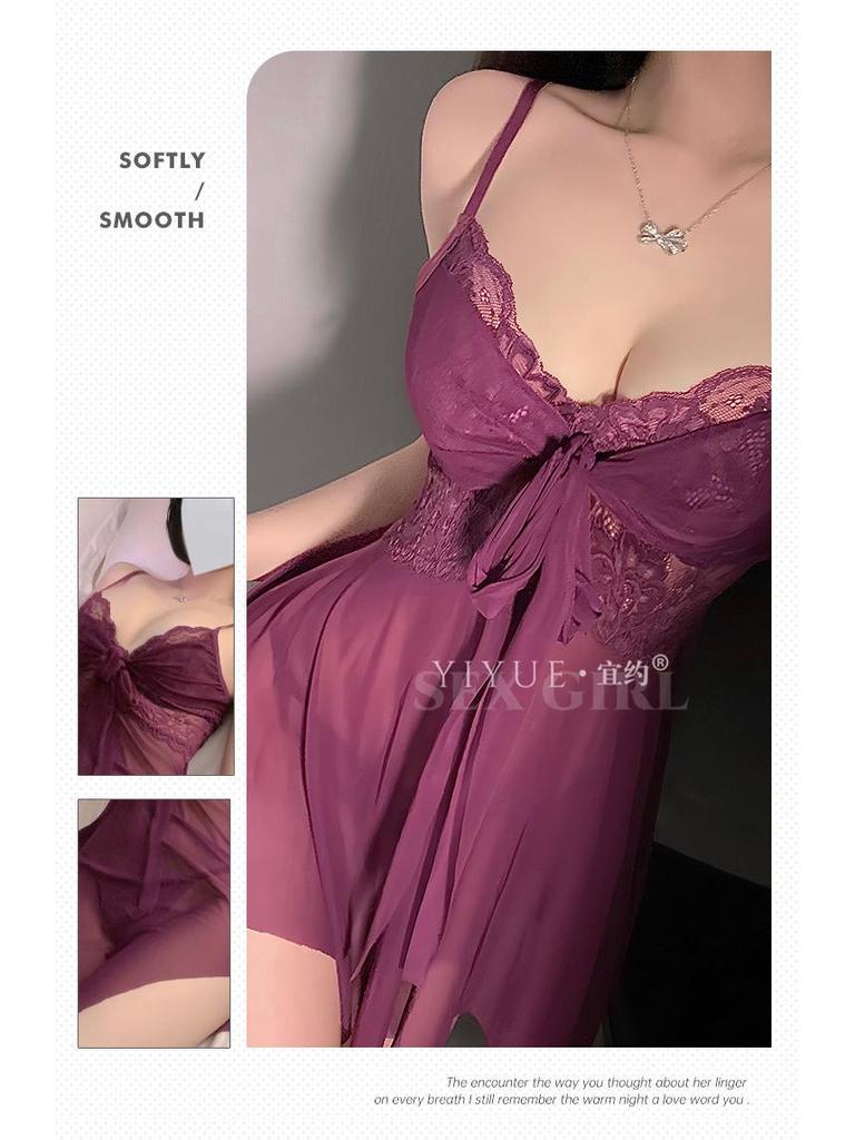 Yi Yue Sexy Lace Nightgown with Removable Lace-up Design - Style 1268