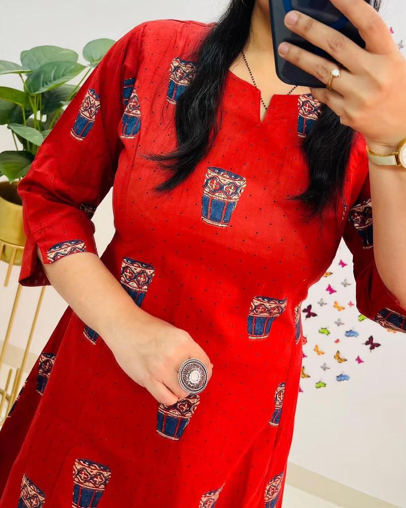 Women Designer Kurta Pant Cord Set Indian Bollywood Top Tunic Pure Cotton Kurti