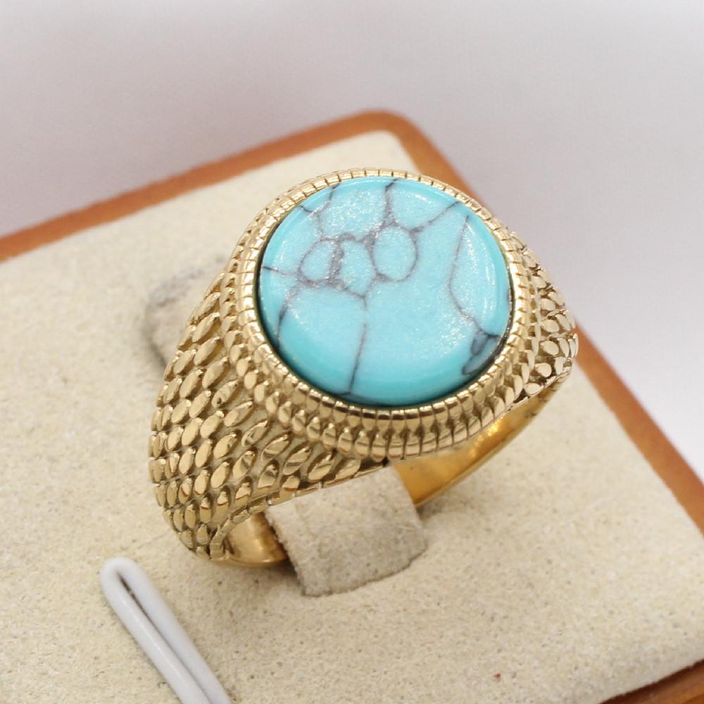 Vintage Stil Rund Ædelsten Turkis Mænds Punk Ring