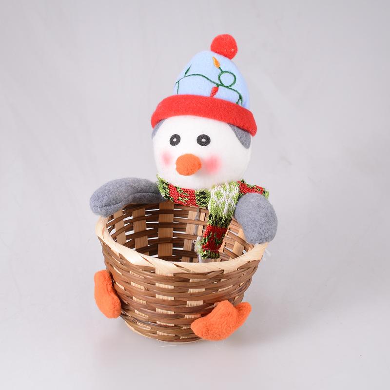 2025 New Santa Snowman Candy Bamboo Basket Christmas Gift Storage Basket Festive Atmosphere Christmas Decorations For Car Home