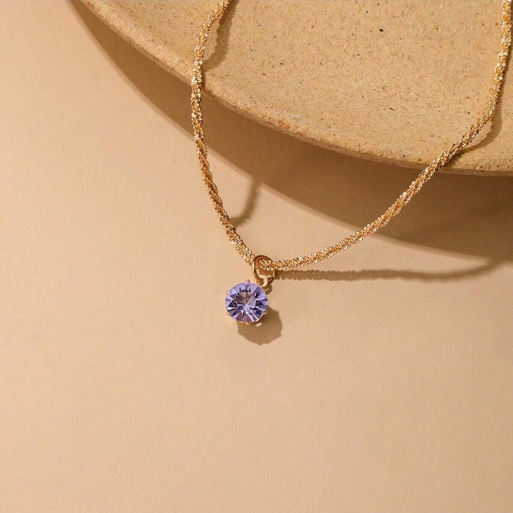 Silver Tennis Chain Choker Necklace with Round CZ Pendant Sparkling Jewelry for Women