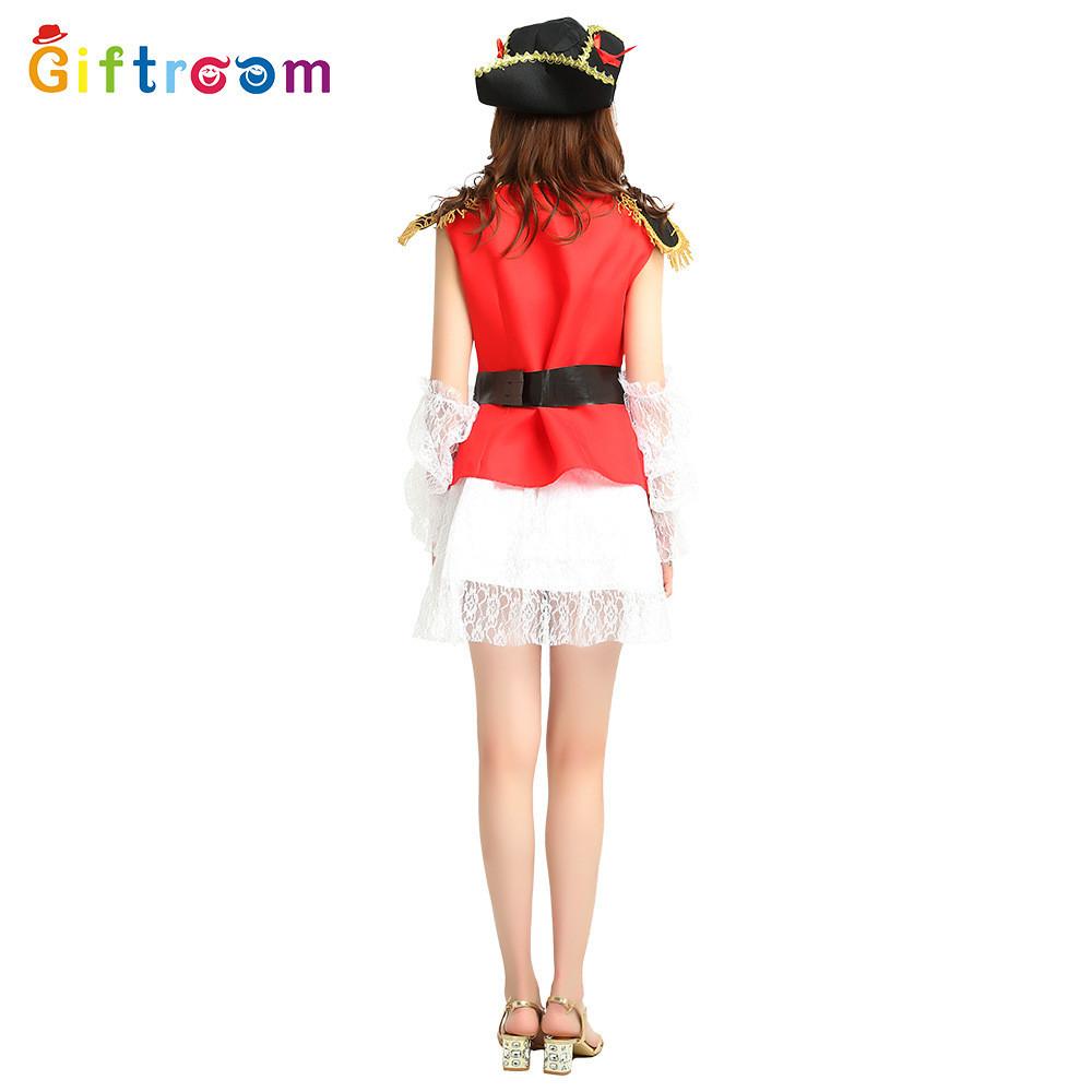 Elegant Courtly Red Pirate Outfit For Women Exceptional For Halloween And Stage
