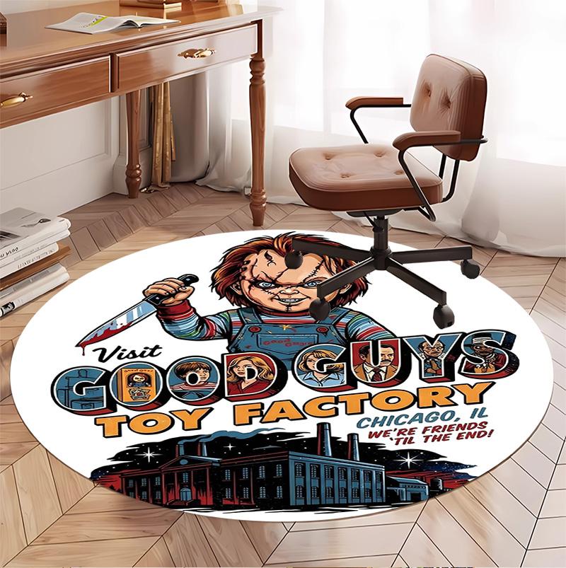 Bride of Chucky Pattern Round Rug, Indoor/Outdoor Mat, for Picnic, Gameroom, Bedroom, Office, Living Room, Home Decor Carpet, Birthday Gift
