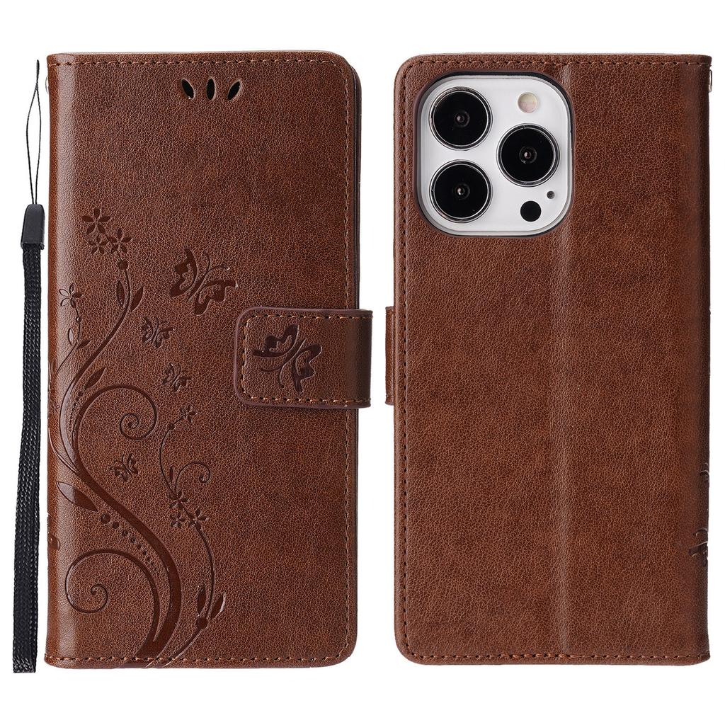For iPhone 16 Pro Case Shockproof Butterfly Floral Leather Flip Phone Cover