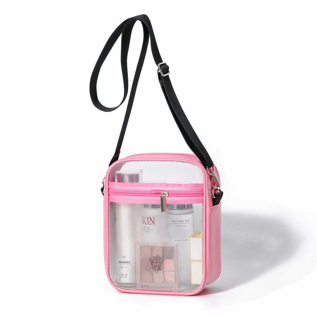 Transparent PVC Crossbody Bag Small Square Shoulder Bag Adjustable Strap Lightweight Clear Purse with Zipper Pocket for Daily Use
