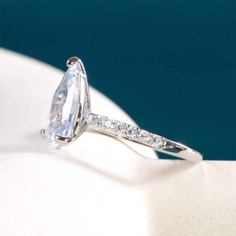 BELLA BOX Simple Stylish Water Drop Zircon Women's Rings Romantic Bridal Wedding Ring Silver Color Trendy Jewelry For Party
