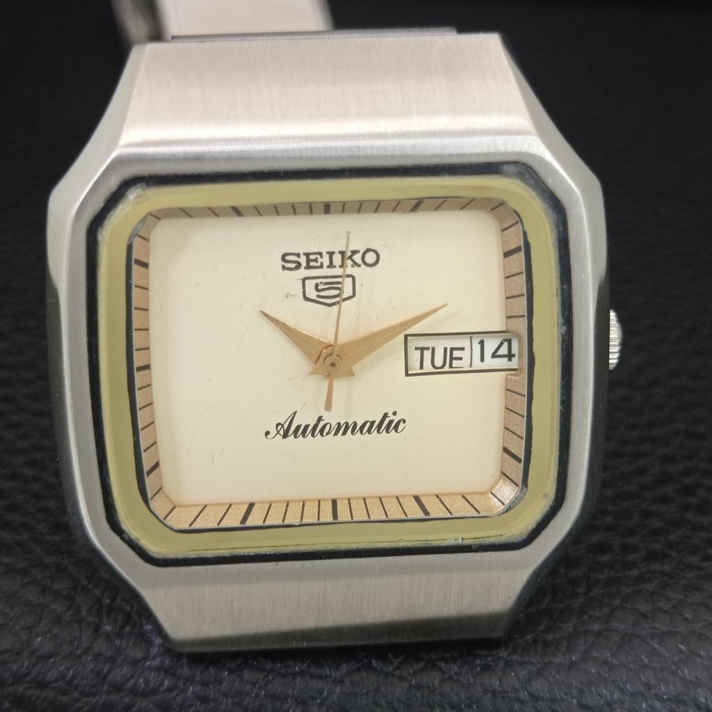 GENUINE VINTAGE SEIKO 5 AUTOMATIC JAPAN MENS CREAM COLOR DIAL WATCH a709192-1