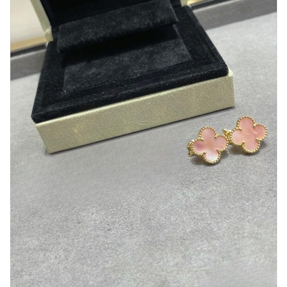 Hochwertige Glücksklee-Ohrringe für Damen 18k Roségold Schwarzer Achat Weiße Perlmutt-Ohrringe