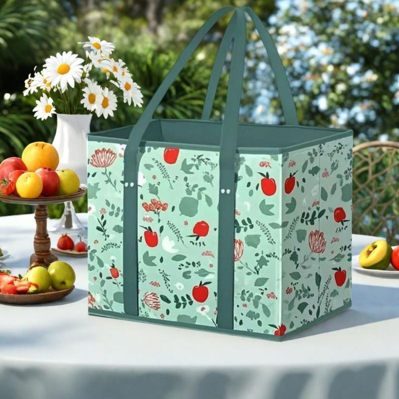 Foldable Grocery Basket With Large Capacity Nonwoven Storage Bag with Reinforced Bottom For Supermarket Picnic