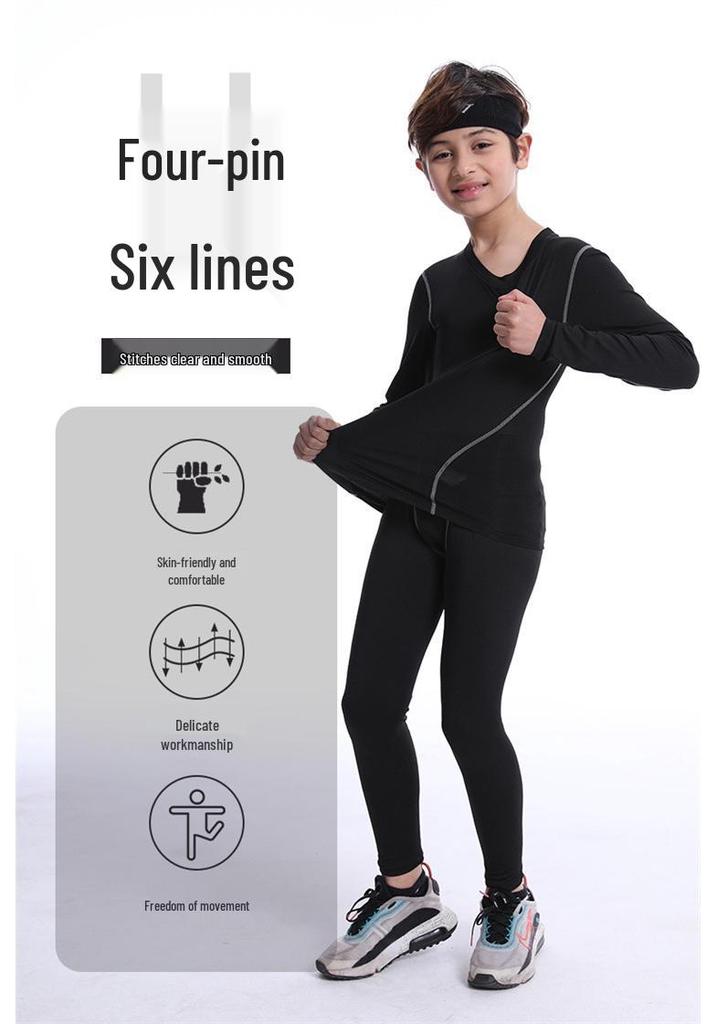 Kids' Quick-Dry Training Bodysuit Set for Boys: Autumn/Winter Basketball & Football Base Layer