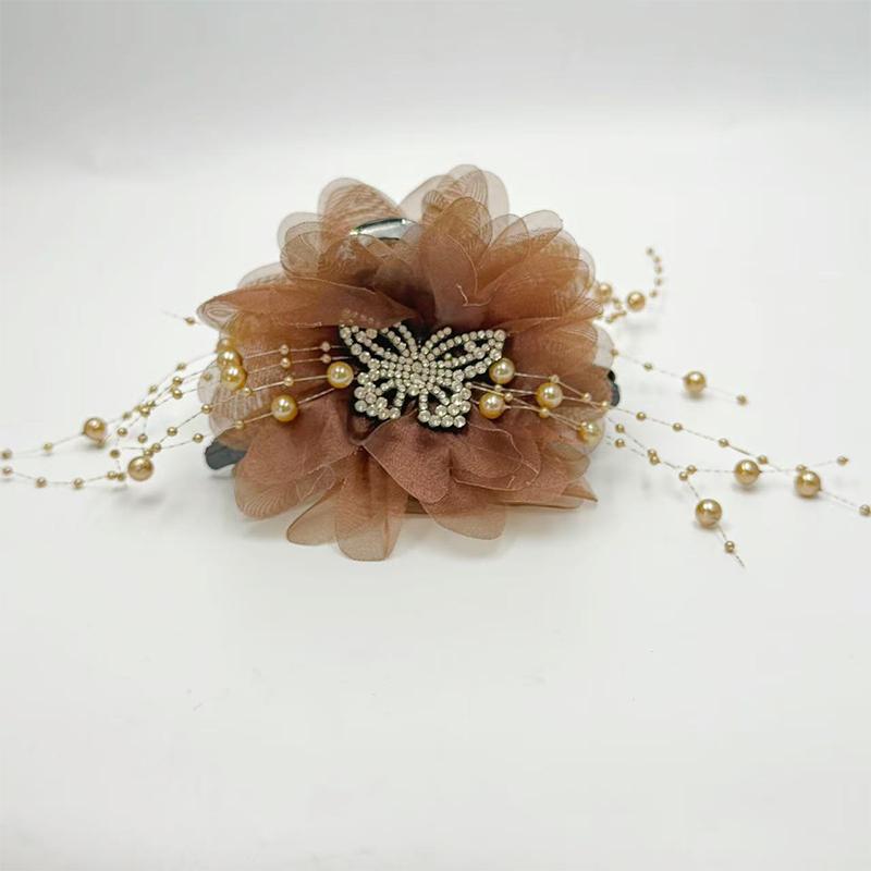 Netzstoff Blume Schmetterling Quaste Perlen Greifspange Damen Pferdeschwanz Haarspangen Kopfschmuck Haarschmuck
