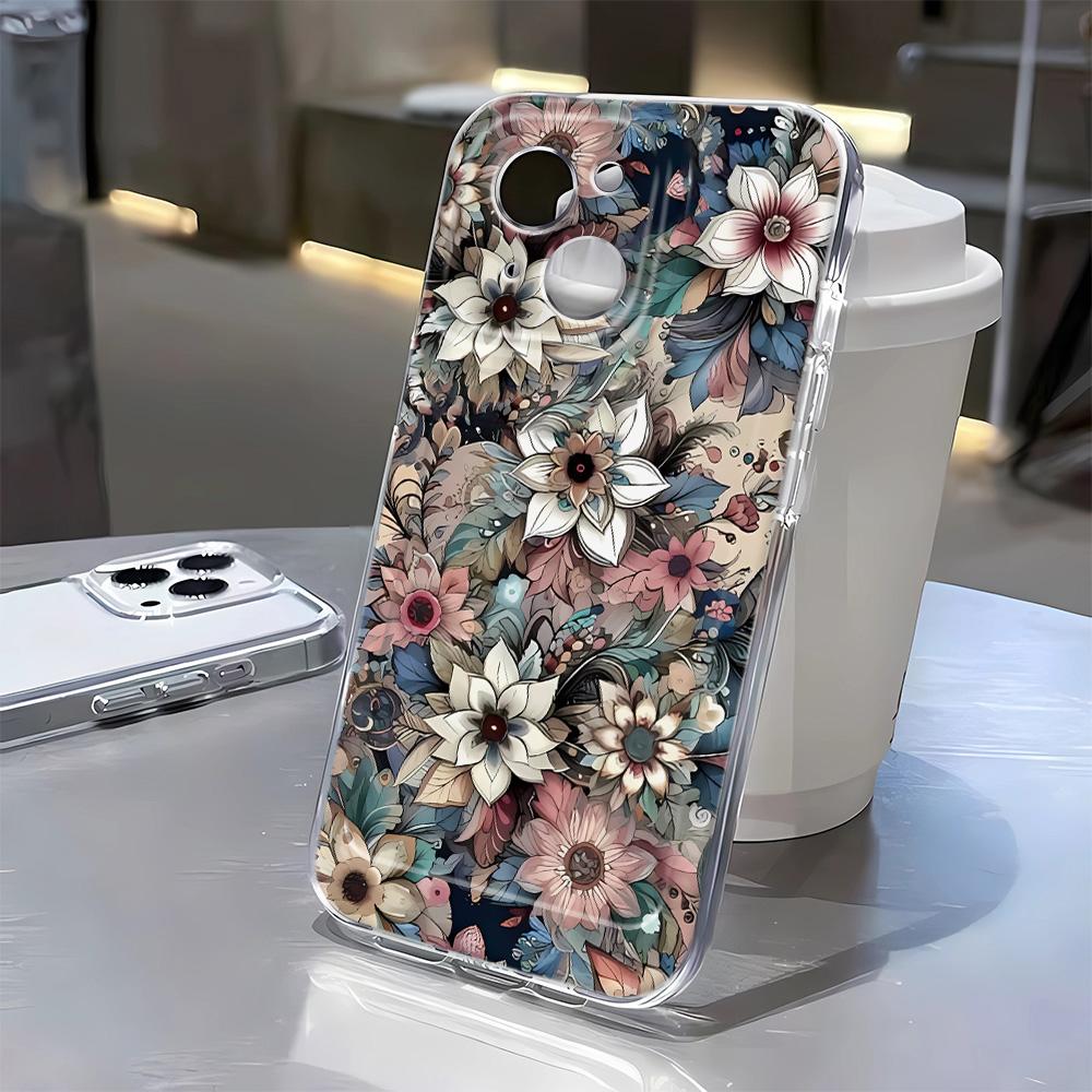 Colorful Flowers For iPhone 16 15 14 11 12 13 Pro Max XS XR 8 7 Plus Transparent Case Cover 16E