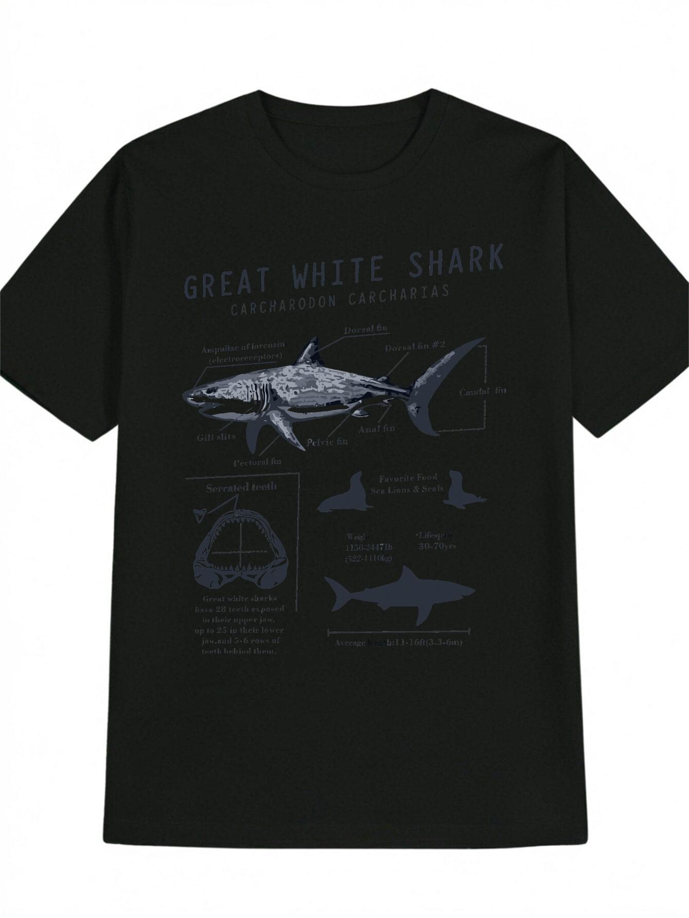 Shark Anatomy Graphic T-shirt - Great White Shark Diagram Tee XXL