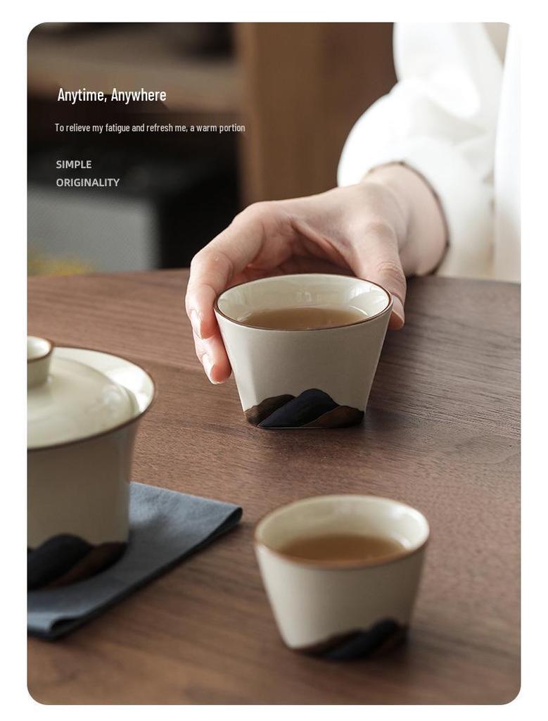 Wood Ash River Ceramic Travel Tea Set: 2-Cup Gongfu Set for Camping - Ideal Gift for Elders