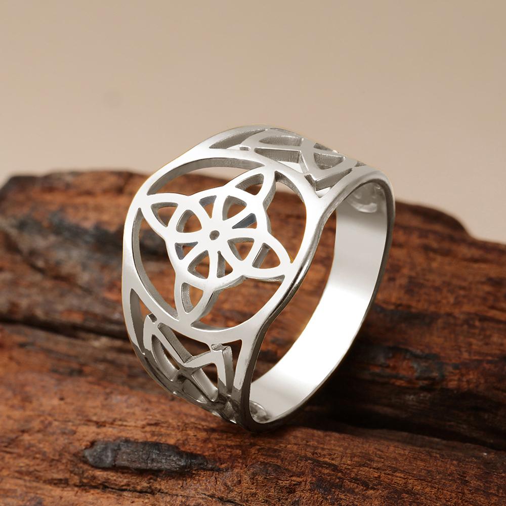 Witch Knot Stainless Steel Ring Wiccan Cross Celtics Knot Women Men Rings Witchcraft Good Luck Protection Amulet Birthday Gifts