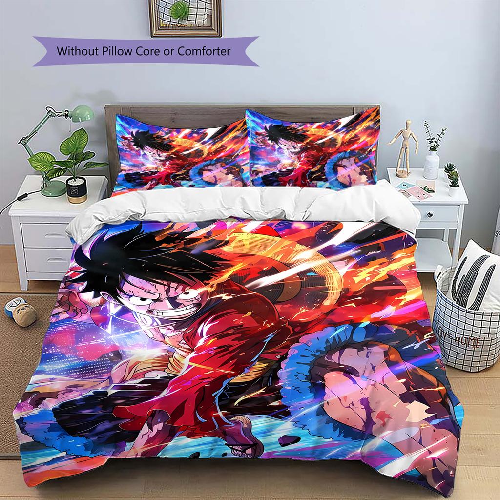 Luffy Pattern Bedding Quilt Set Quilt Cover Pillowcase Home Decoration Gift (1 * duvet cover + 2 * pillowcase, without core)