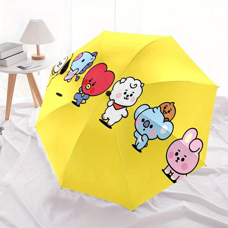 1pc BT21 Characters Circle Design Umbrella with Plastic Handle,Suitable for All Seasons Home Travel Outdoor UmbrellaM1122