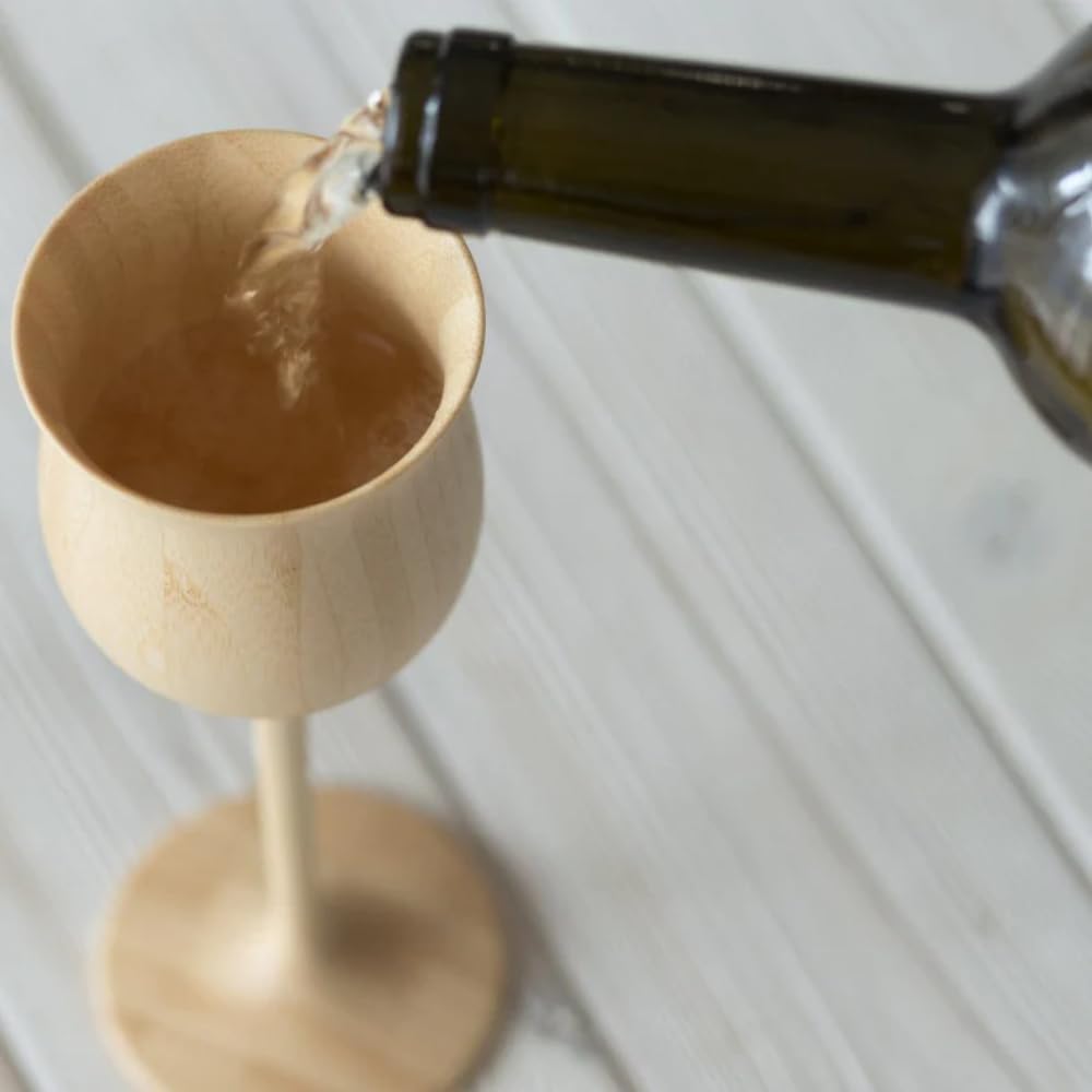 RIVERET Wine Vessels, 200ml, Pair, Bamboo, Dishwasher Safe, White/Brown, RV-113WB