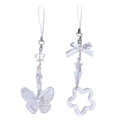 Butterfly Beaded Phone Lanyard Bowknot/Star Wrist Strap Detachable Phone Chain Keyring Portable Accessory for Women