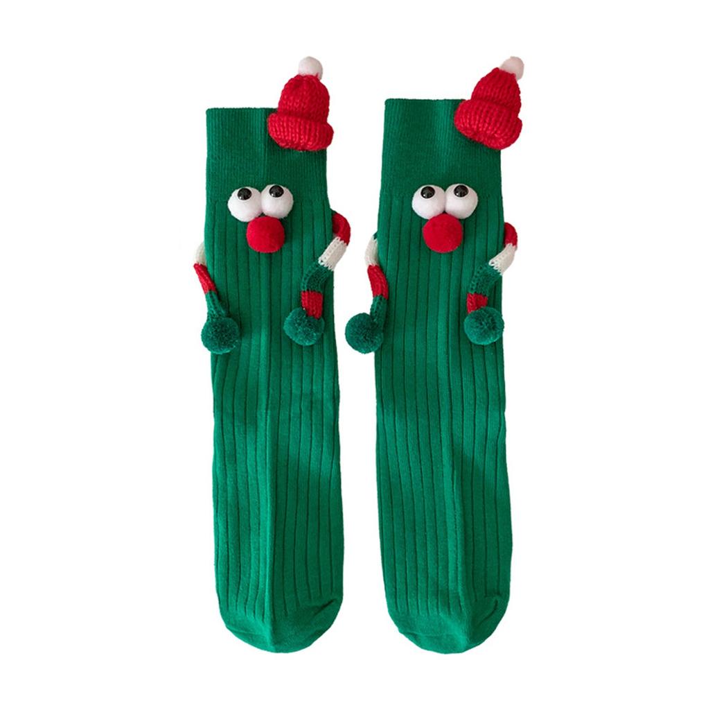 Girl's Green and Red Christmas Cartoon Socks Cute Interesting Elastic Socks Middle Tube Socks Party Stage Performance Accessory