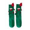 Girl's Green and Red Christmas Cartoon Socks Cute Interesting Elastic Socks Middle Tube Socks Party Stage Performance Accessory