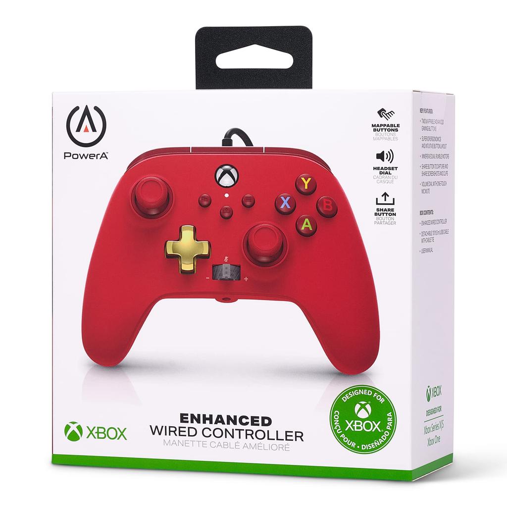 Enhanced Wired Dual Vibration Back for Xbox Series Xbox Windows 2-Year WarrantyPowerA Controller, Red, Function, Buttons, XS, One, PC, 10/11