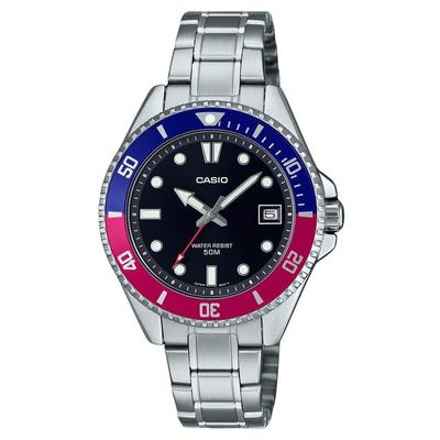 Orologio da uomo analogico standard Pepsi con lunetta in acciaio inossidabile quadrante nero al quarzo MDV-10D-1A3