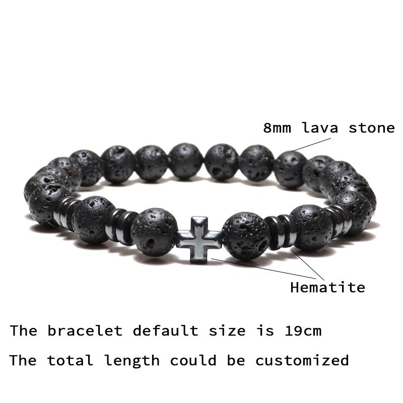 100% Natural Volcanic Lava Bracelet Homme Black Zirconia Braclet Cross Braslet Hematite Brazalete Bileklik Gift For Boyfriend