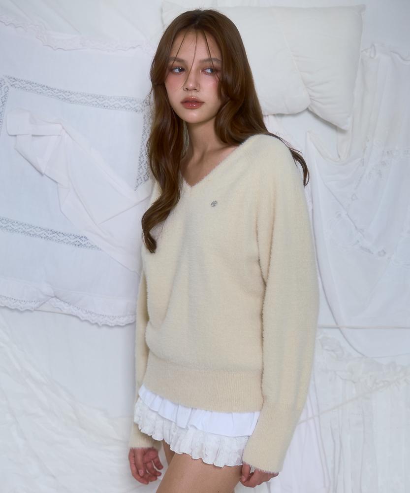 ROSEFRANTZ Fur V-Neck Knit [Butter]